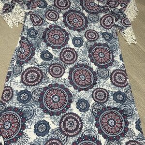 Bohemian Patterned Dress with Lace Sleeves